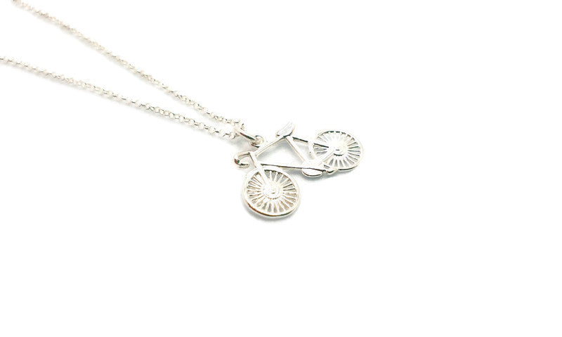 Bike Pendant Necklace in Sterling Silver 925, Unisex Cycling Bicycle Chain Necklace