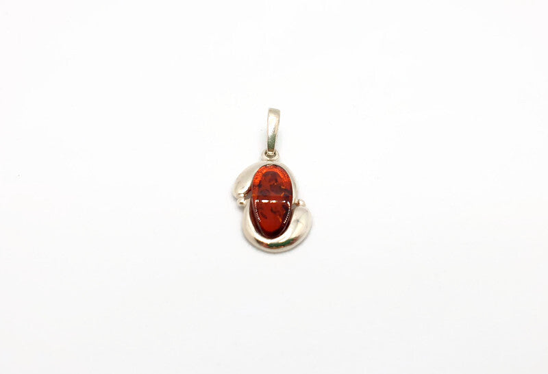 Cognac or Green Baltic Amber Pendant: Sterling Silver Handmade Jewelry, Oval-shaped amber