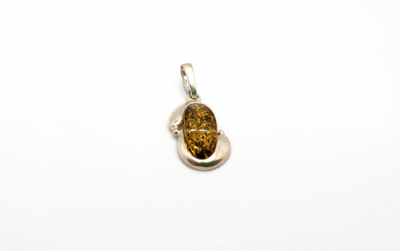 Cognac or Green Baltic Amber Pendant: Sterling Silver Handmade Jewelry, Oval-shaped amber