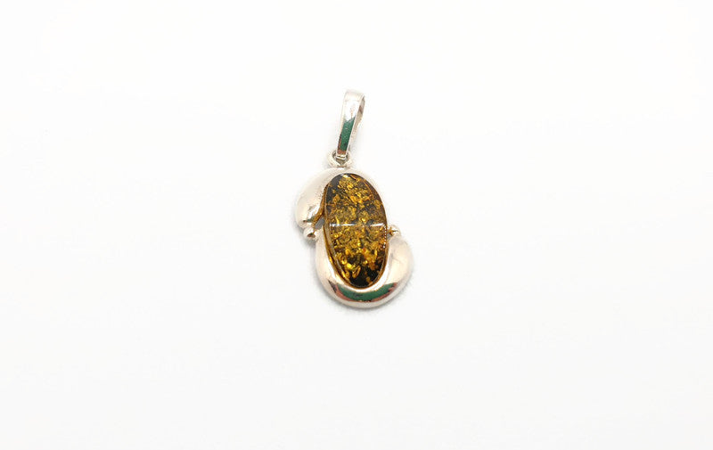 Cognac or Green Baltic Amber Pendant: Sterling Silver Handmade Jewelry, Oval-shaped amber