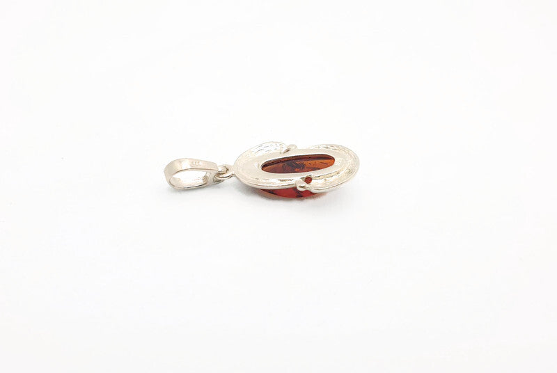 Cognac or Green Baltic Amber Pendant: Sterling Silver Handmade Jewelry, Oval-shaped amber