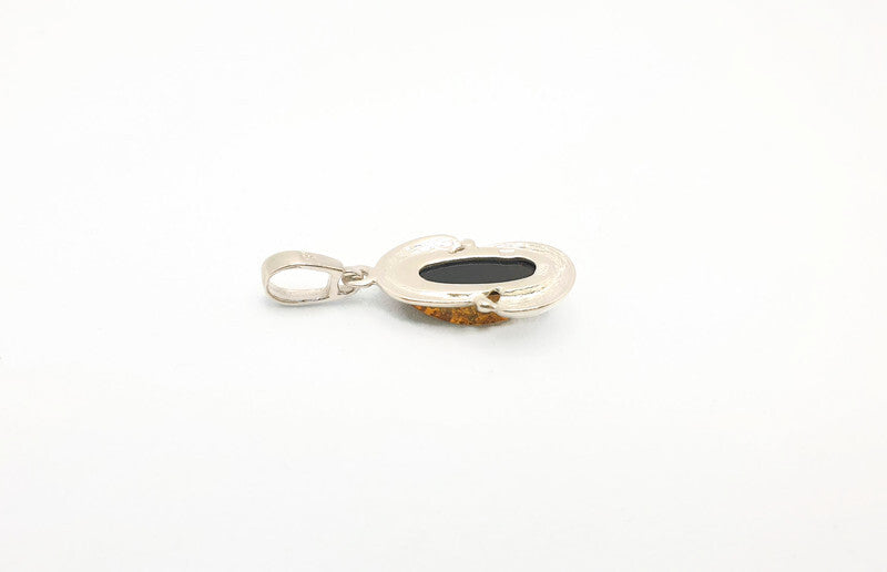 Cognac or Green Baltic Amber Pendant: Sterling Silver Handmade Jewelry, Oval-shaped amber
