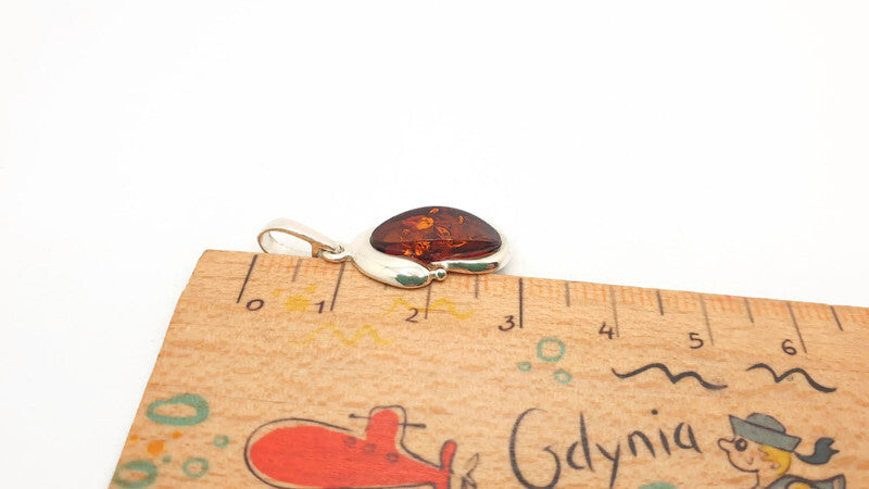 Cognac or Green Baltic Amber Pendant: Sterling Silver Handmade Jewelry, Oval-shaped amber
