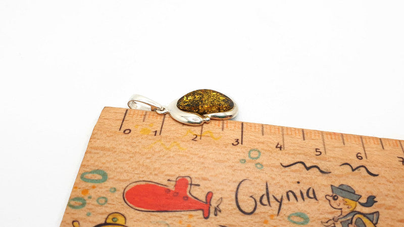 Cognac or Green Baltic Amber Pendant: Sterling Silver Handmade Jewelry, Oval-shaped amber