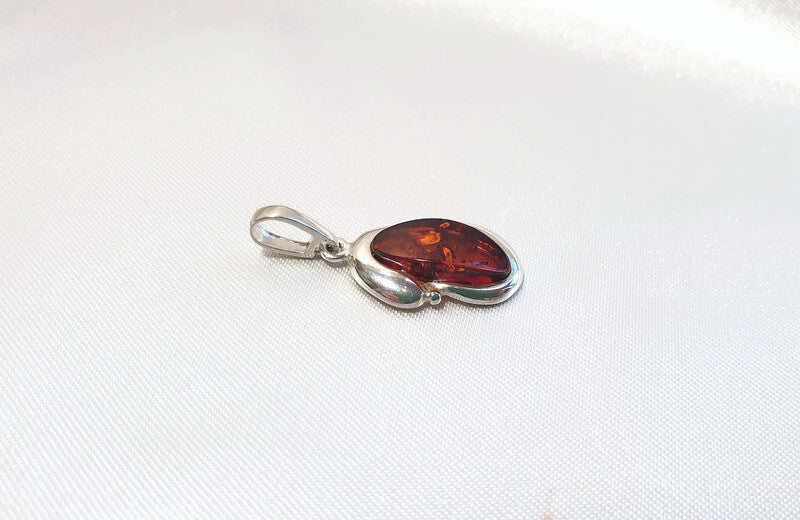 Cognac or Green Baltic Amber Pendant: Sterling Silver Handmade Jewelry, Oval-shaped amber