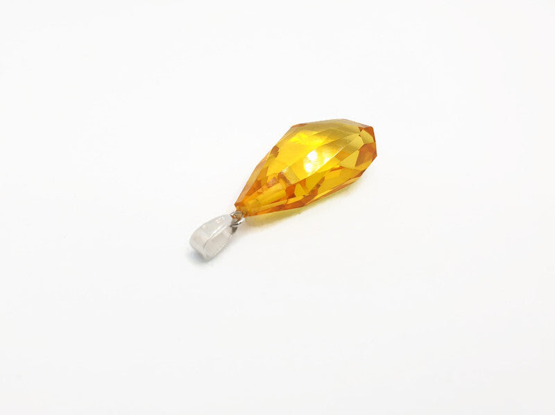 Faceted lemon amber pendant, natural diamond-cut gemstone with strerling silver 925