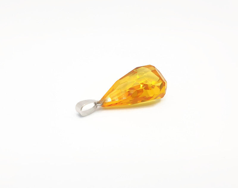 Faceted lemon amber pendant, natural diamond-cut gemstone with strerling silver 925