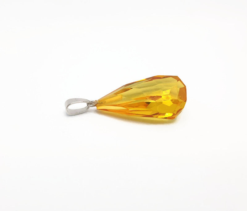 Faceted lemon amber pendant, natural diamond-cut gemstone with strerling silver 925
