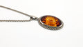 Hand Carved Rose Amber Pendant - Sterling Silver Reverse Intaglio Jewelry - Genuine One of a Kind Baltic Amber Cameo Flowers Necklace