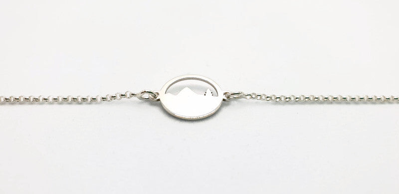 Engraved Mountains and Forest Bracelet, Sterling Silver Travel Inspired Jewelry, Hiking Climbing Adventure Link Bracelet