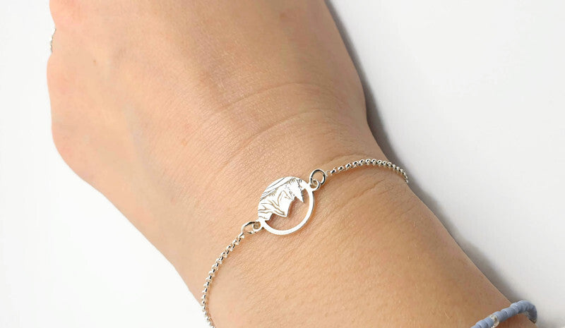 Engraved Mountains and Forest Bracelet, Sterling Silver Travel Inspired Jewelry, Hiking Climbing Adventure Link Bracelet