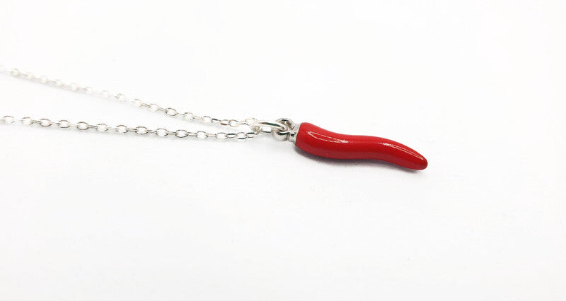 Chili Pepper Necklace – Sterling Silver Cable Chain With Red Enamel Pendant