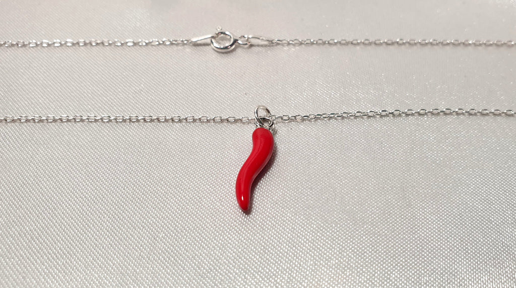 Chili Pepper Necklace – Sterling Silver Cable Chain With Red Enamel Pendant