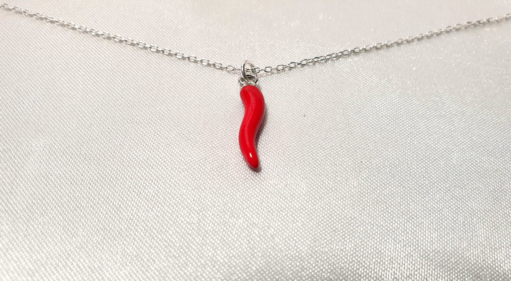 Chili Pepper Necklace – Sterling Silver Cable Chain With Red Enamel Pendant