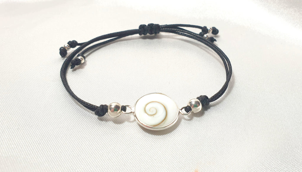 Shiva Eye Scallop Sea Shell Bracelet Sterling Silver 925, Summer Surf Beach Jewelry, Mermaid Bracelet