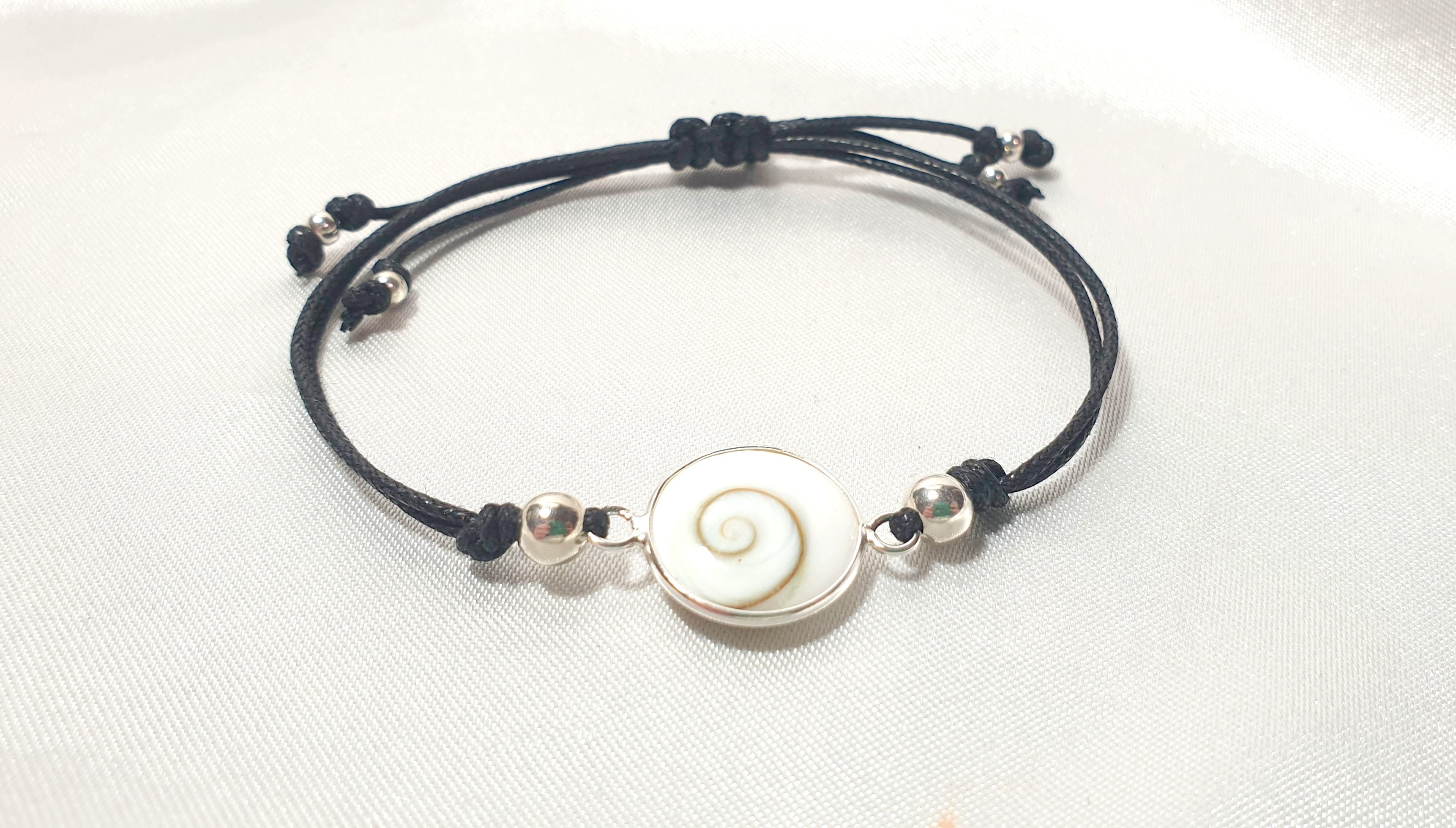 Shiva Eye Scallop Sea Shell Bracelet Sterling Silver 925, Summer Surf Beach Jewelry, Mermaid Bracelet
