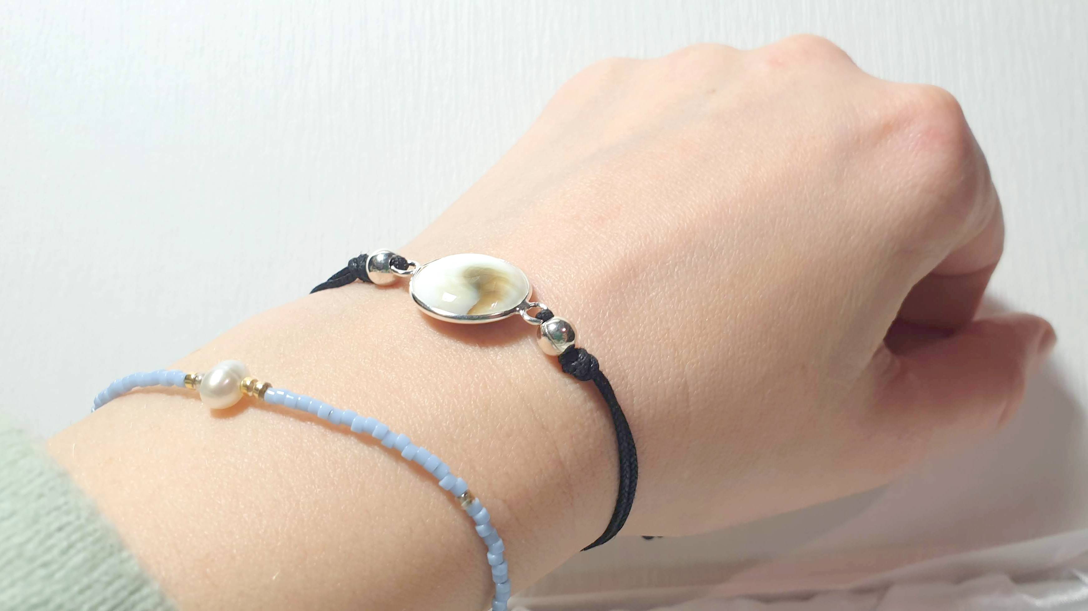 Shiva Eye Scallop Sea Shell Bracelet Sterling Silver 925, Summer Surf Beach Jewelry, Mermaid Bracelet