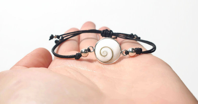 Shiva Eye Scallop Sea Shell Bracelet Sterling Silver 925, Summer Surf Beach Jewelry, Mermaid Bracelet