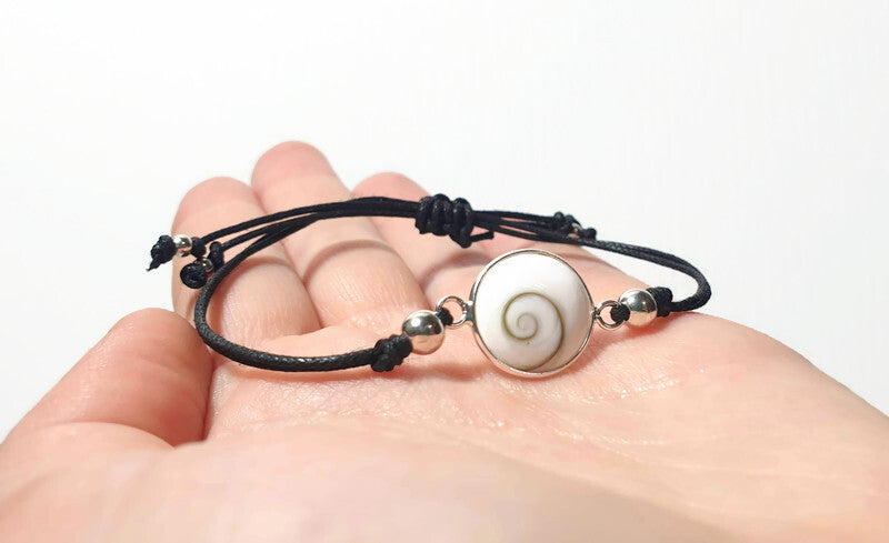 Shiva Eye Scallop Sea Shell Bracelet Sterling Silver 925, Summer Surf Beach Jewelry, Mermaid Bracelet