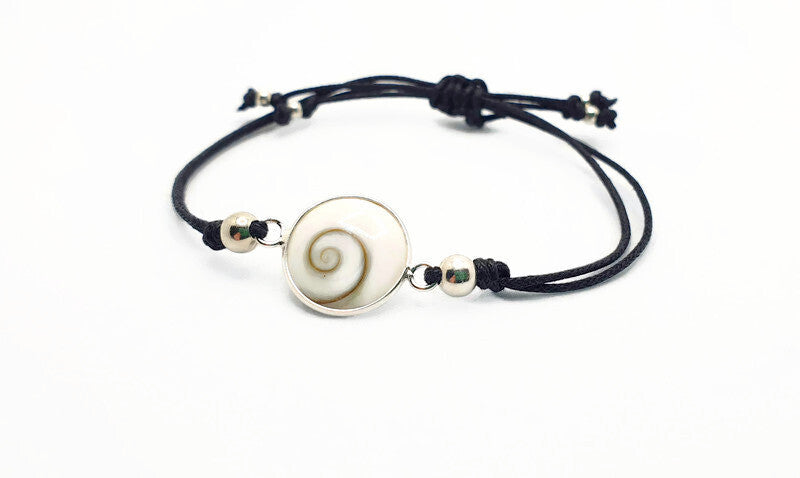 Shiva Eye Scallop Sea Shell Bracelet Sterling Silver 925, Summer Surf Beach Jewelry, Mermaid Bracelet