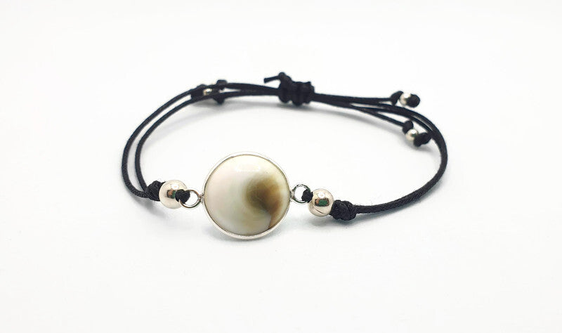 Shiva Eye Scallop Sea Shell Bracelet Sterling Silver 925, Summer Surf Beach Jewelry, Mermaid Bracelet