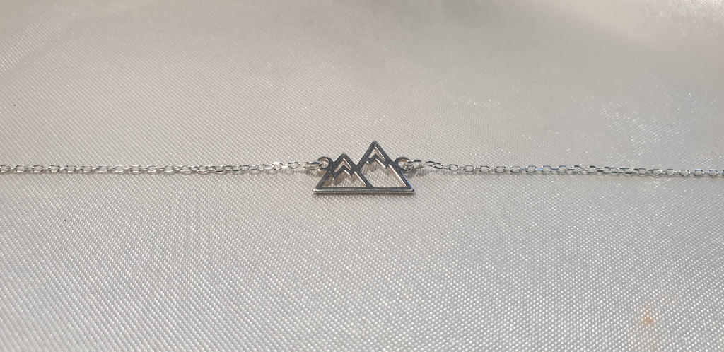 Bracelet Mountain Peaks Minimalist, Sterling Silver Travel Inspired Jewelry, Hiking Climbing Adventure Link Charm Bracelet
