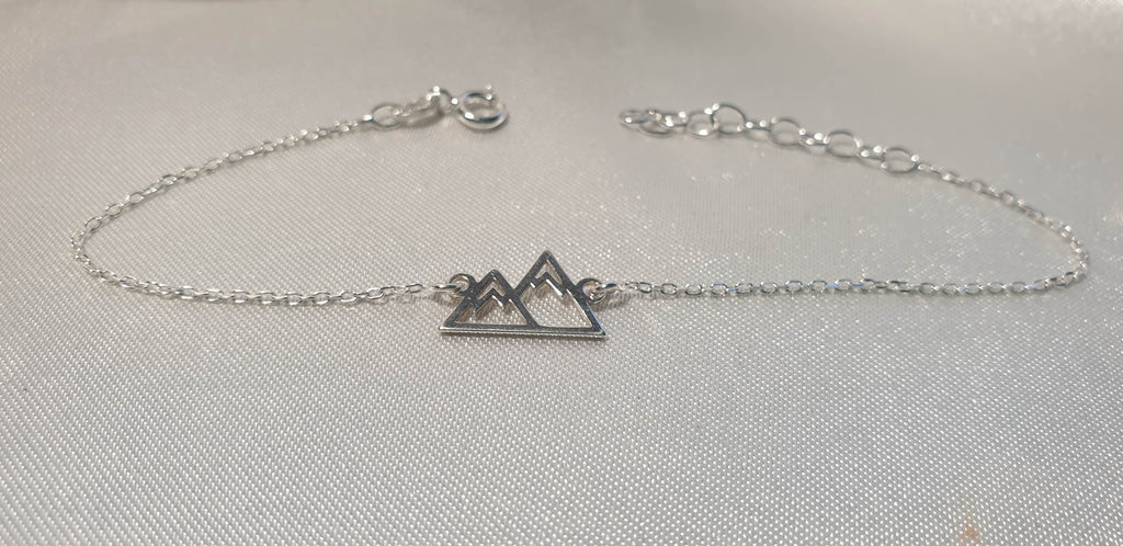 Bracelet Mountain Peaks Minimalist, Sterling Silver Travel Inspired Jewelry, Hiking Climbing Adventure Link Charm Bracelet