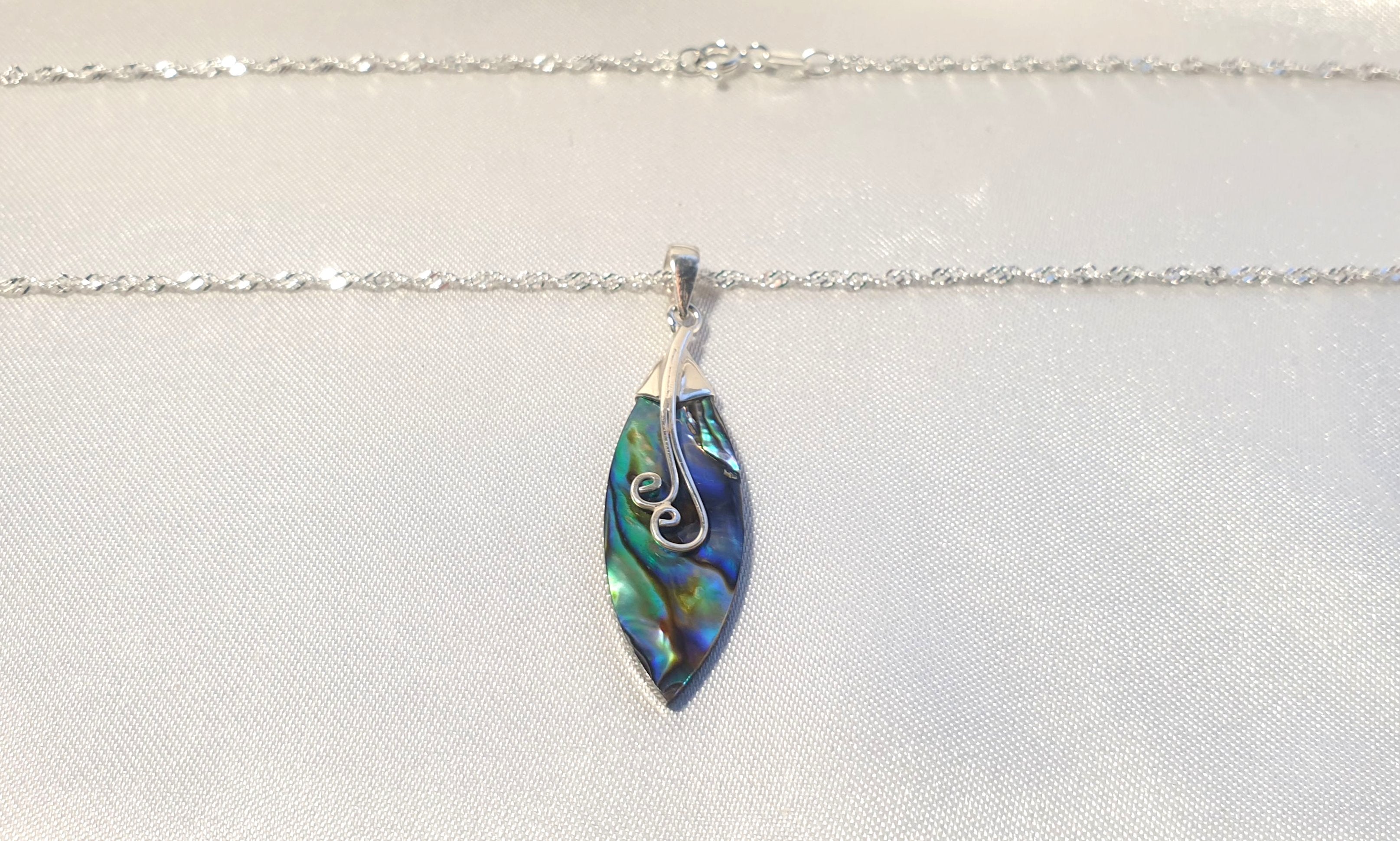 Abalone Shell Pendant Necklace, Handmade Silver Drop Necklace, Blue Green Iridescent Shell Jewelry, Ocean Inspired Jewelry for her