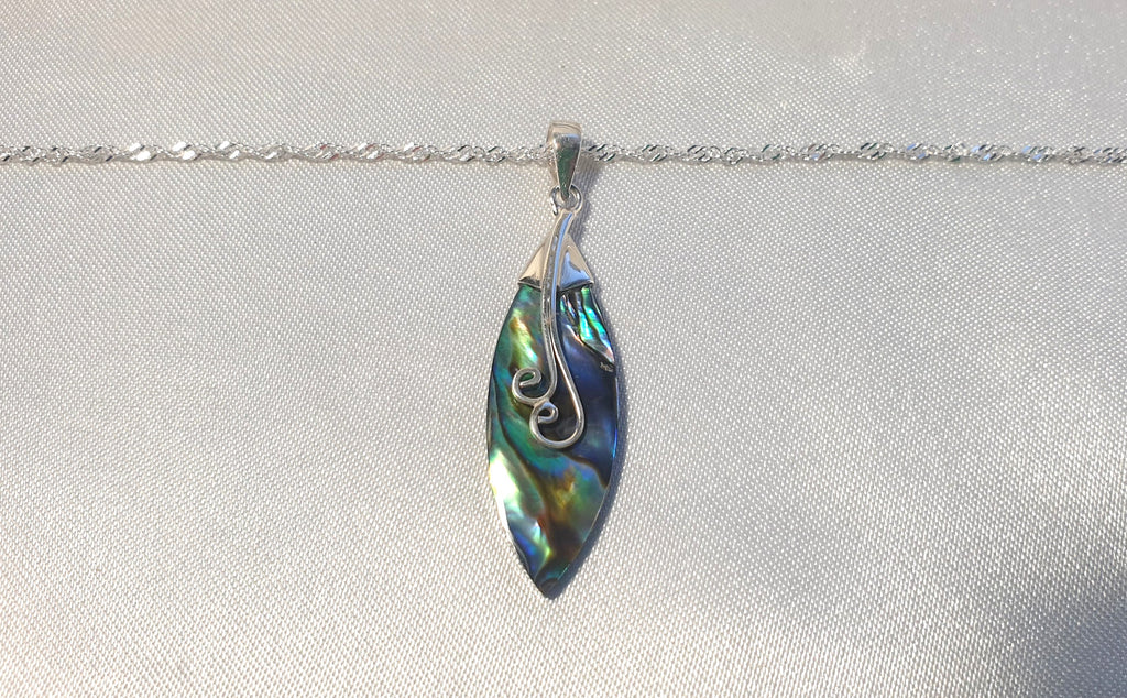 Abalone Shell Pendant Necklace, Handmade Silver Drop Necklace, Blue Green Iridescent Shell Jewelry, Ocean Inspired Jewelry for her