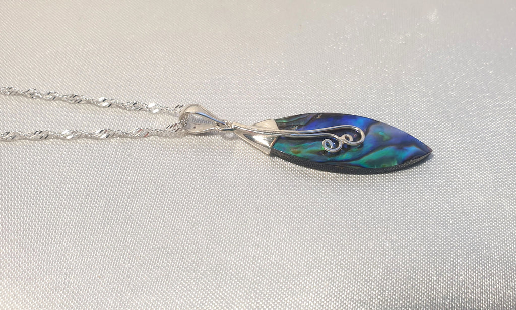 Abalone Shell Pendant Necklace, Handmade Silver Drop Necklace, Blue Green Iridescent Shell Jewelry, Ocean Inspired Jewelry for her