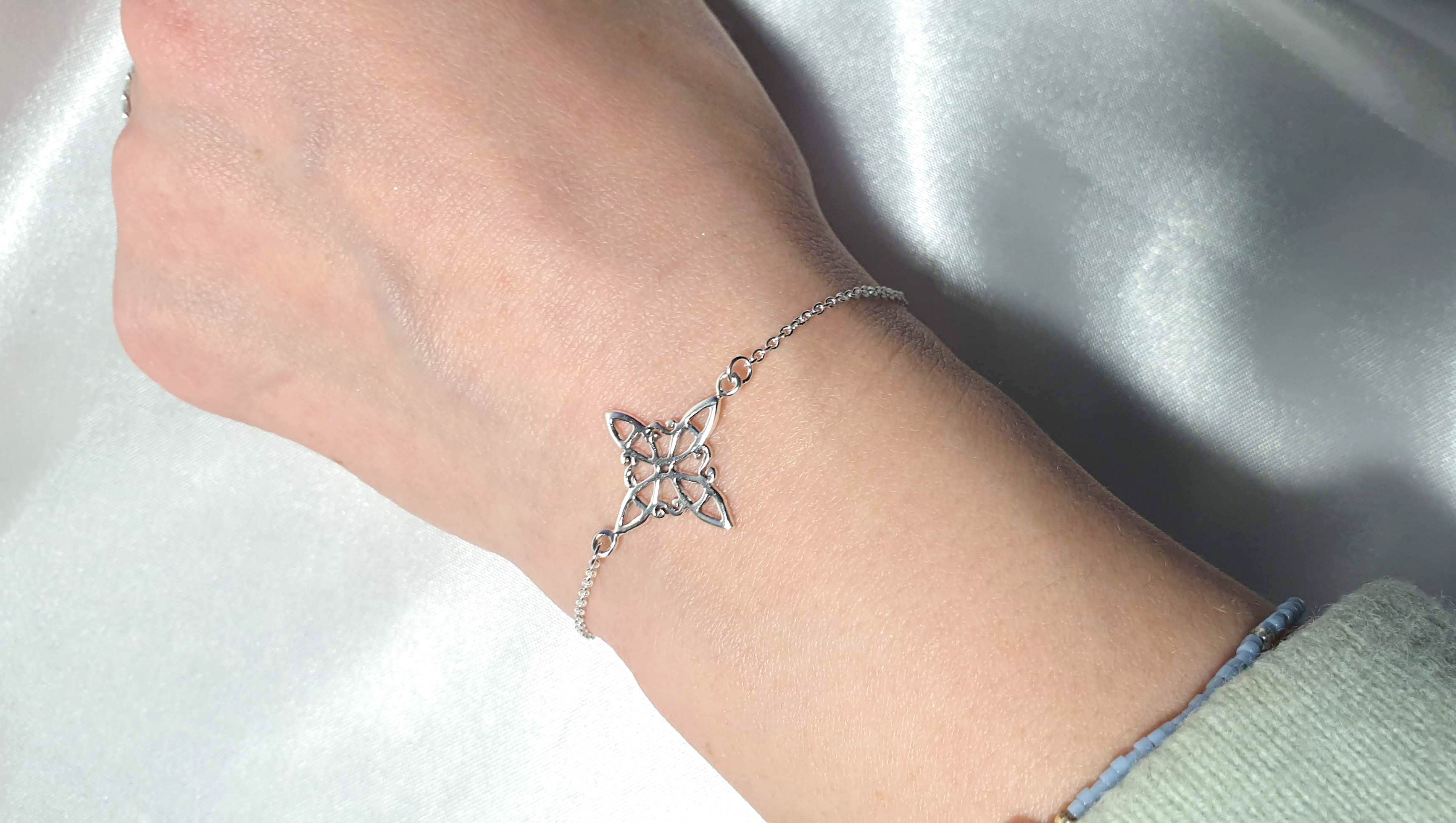 Sterling Silver Witch's Knot Bracelet, Dainty Minimalist Chain Jewelry, Protection Amulet
