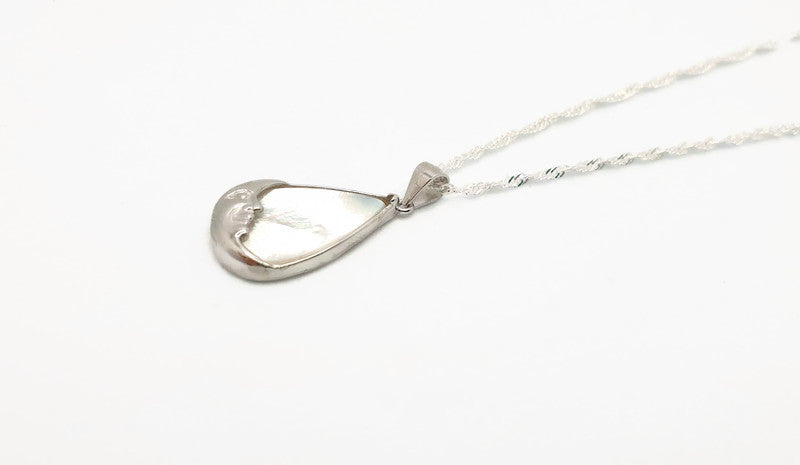 Mother of Pearl Moon Face Necklace | Sterling Silver Teardrop Pendant with the Chain