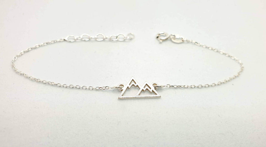 Bracelet Mountain Peaks Minimalist, Sterling Silver Travel Inspired Jewelry, Hiking Climbing Adventure Link Charm Bracelet