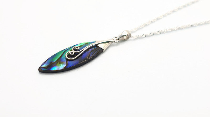 Abalone Shell Pendant Necklace, Handmade Silver Drop Necklace, Blue Green Iridescent Shell Jewelry, Ocean Inspired Jewelry for her