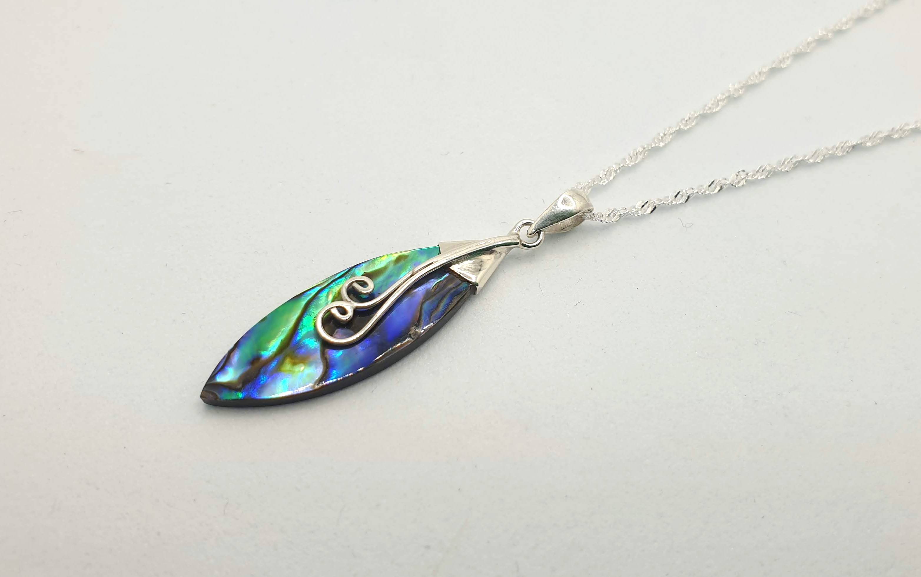 Abalone Shell Pendant Necklace, Handmade Silver Drop Necklace, Blue Green Iridescent Shell Jewelry, Ocean Inspired Jewelry for her