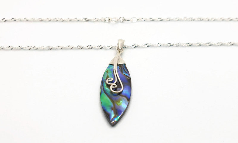 Abalone Shell Pendant Necklace, Handmade Silver Drop Necklace, Blue Green Iridescent Shell Jewelry, Ocean Inspired Jewelry for her