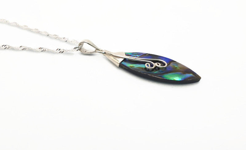 Abalone Shell Pendant Necklace, Handmade Silver Drop Necklace, Blue Green Iridescent Shell Jewelry, Ocean Inspired Jewelry for her