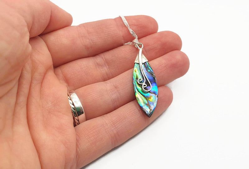 Abalone Shell Pendant Necklace, Handmade Silver Drop Necklace, Blue Green Iridescent Shell Jewelry, Ocean Inspired Jewelry for her