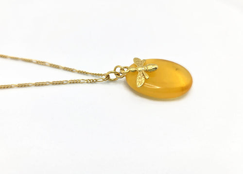 Baltic Amber Necklace – Hand Carved Amber Pendant with Bee Charm | Adjustable Chain