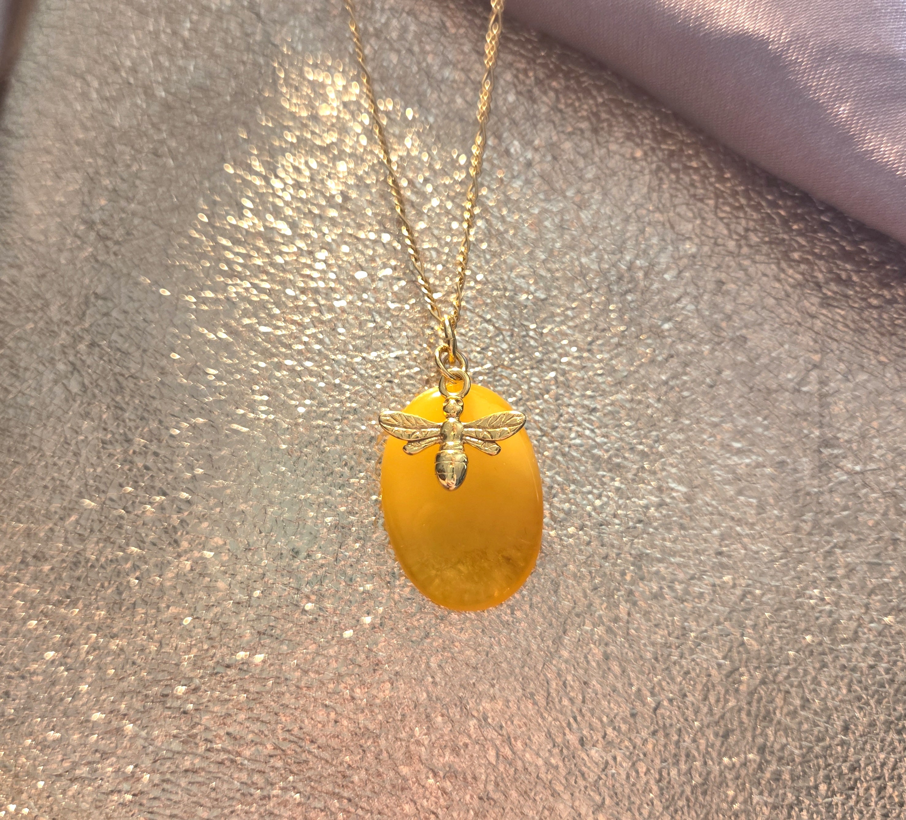 Baltic Amber Necklace – Hand Carved Amber Pendant with Bee Charm | Adjustable Chain