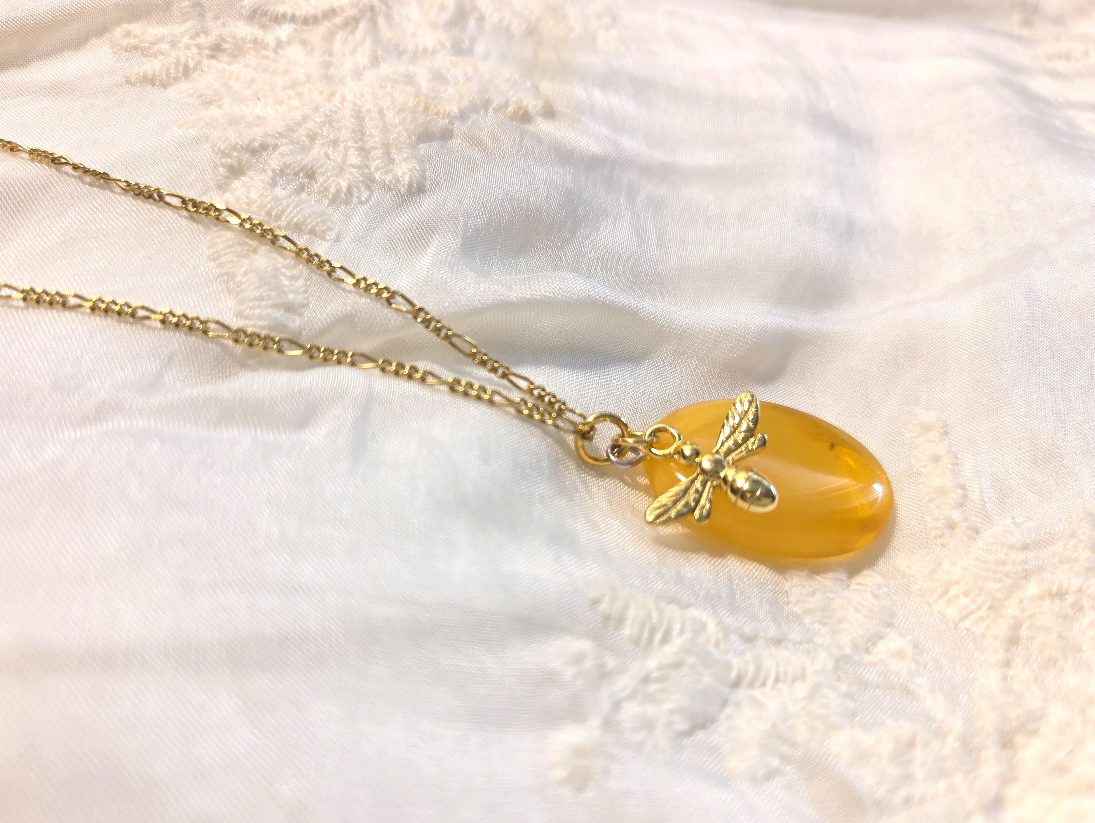 Baltic Amber Necklace – Hand Carved Amber Pendant with Bee Charm | Adjustable Chain