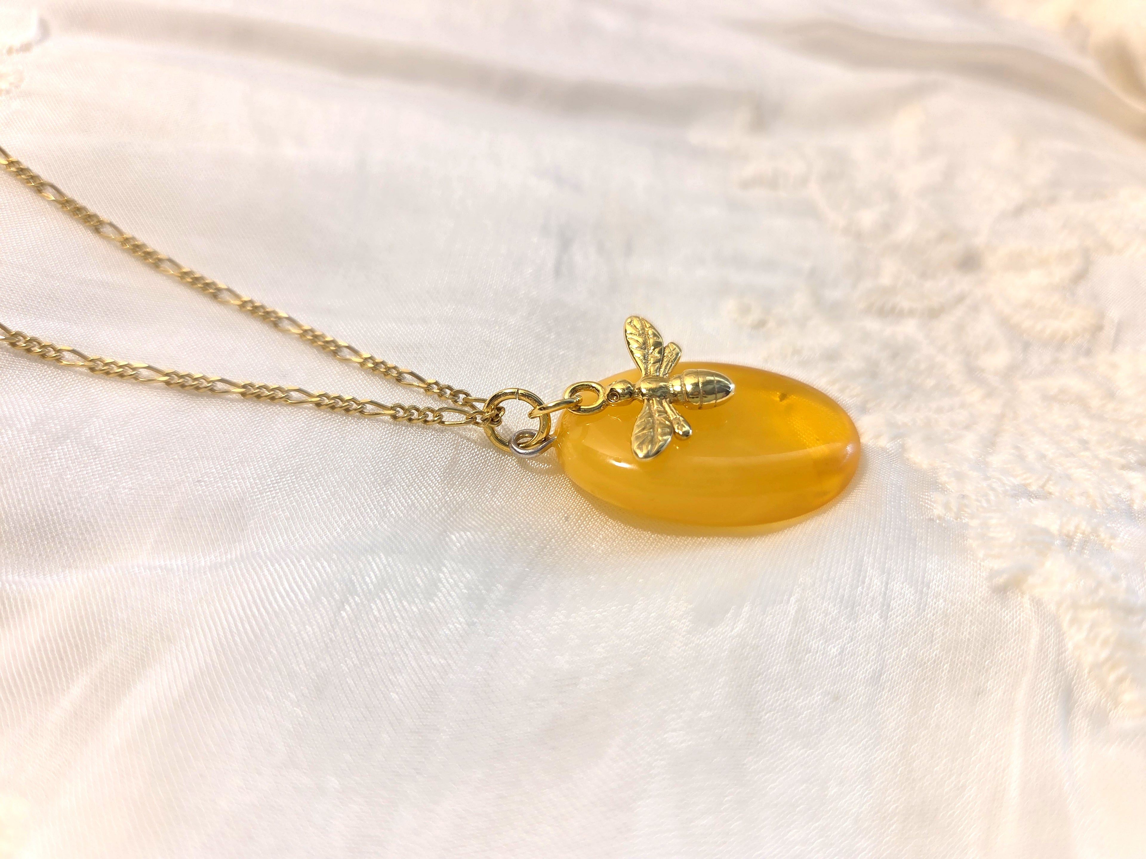 Baltic Amber Necklace – Hand Carved Amber Pendant with Bee Charm | Adjustable Chain