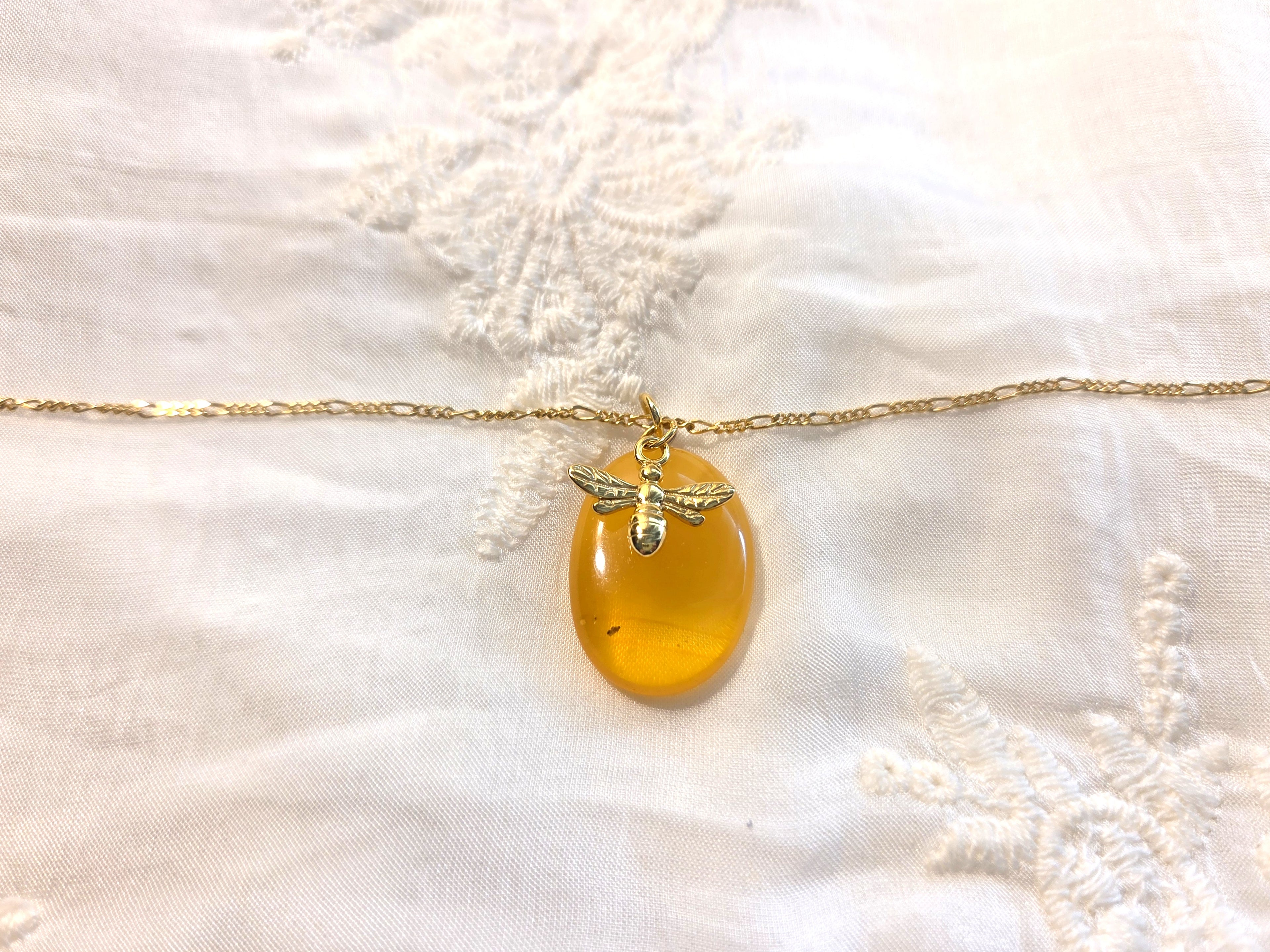 Baltic Amber Necklace – Hand Carved Amber Pendant with Bee Charm | Adjustable Chain