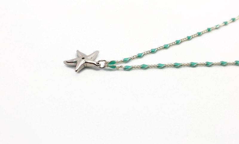 Starfish Silver Necklace – Turquoise Enamel Chain | Boho Beach Jewelry Pendant
