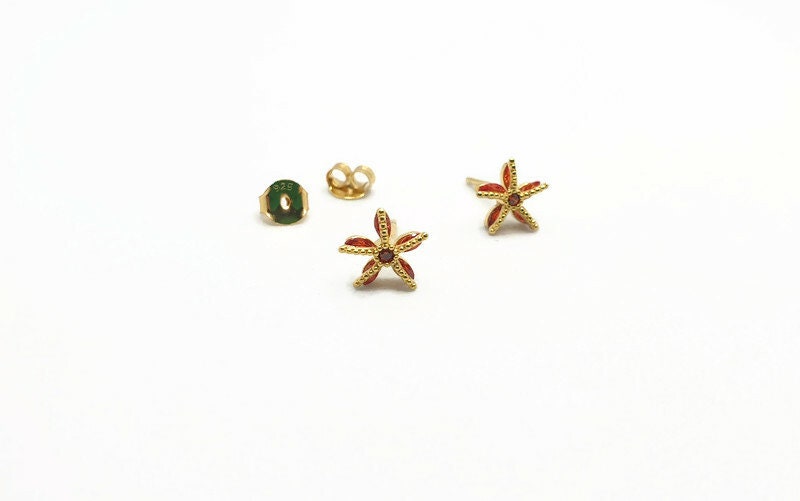 Gold Plated Starfish Earrings – Orange CZ Studs | Boho Jewelry, Beach Inspired