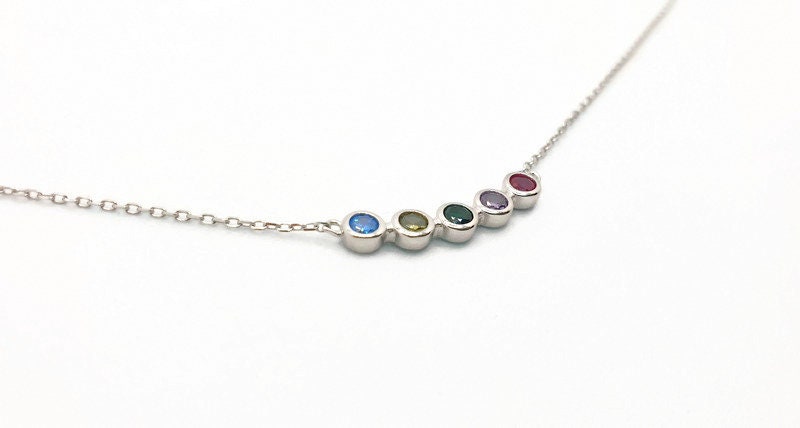 Multicolor Cubic Zirconia Necklace – Sterling Silver, Adjustable Length Chain