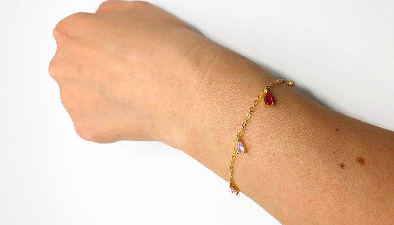 Gold Plated Bracelet – 18K Silver Chain With Multicolor Cubic Zirconia Charms