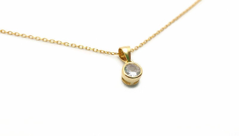 Cubic Zirconia and 18K Gold Plated Silver Necklace, Minimalist Elegant Pendant, Gemstone Quartz Jewelry