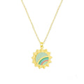Gold Plated Sunburst Necklace: Rainbow Enamel Pendant