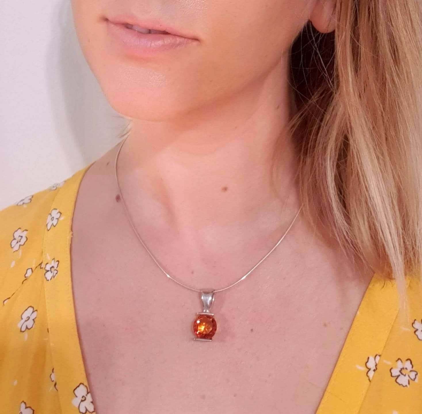 Cognac Baltic Amber Pendant – Faceted Amber Jewelry With Sterling Silver Pendant